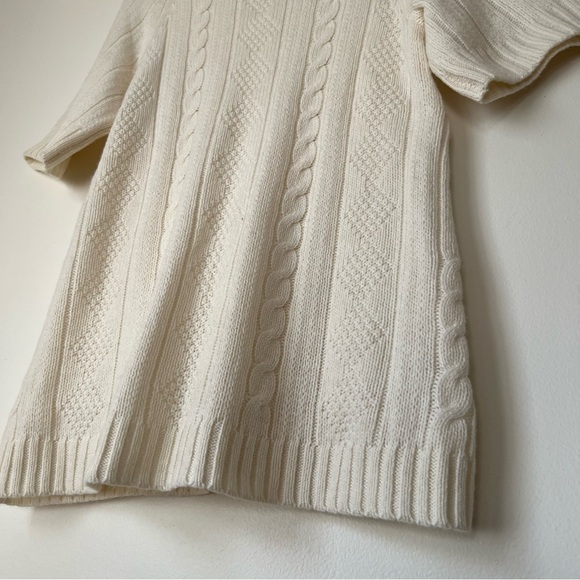 Uniqlo White Cream Cableknit Wool Blend Short Sleeve Turtleneck Sweater - Picture 5 of 9